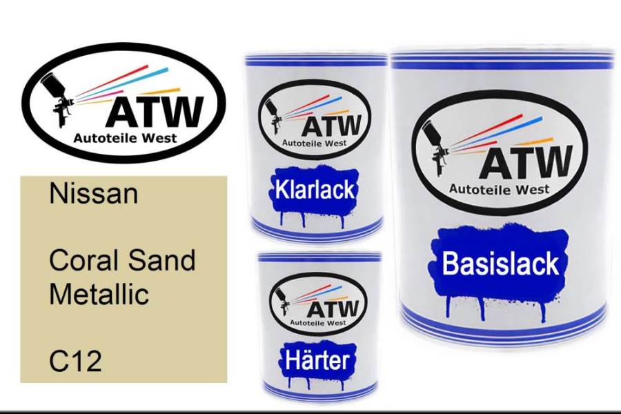Nissan, Coral Sand Metallic, C12: 1L Lackdose + 1L Klarlack + 500ml Härter - Set, von ATW Autoteile West.